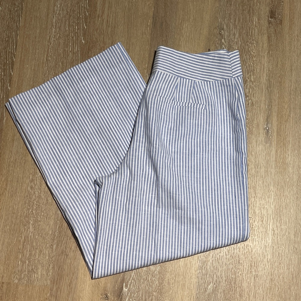 Talbots Women's‎ Size 2 Blue Striped Linen Blend Wide Leg Crop Pants $120 NWT